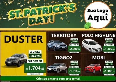 Modelo de Encarte para Encarte A4 Horizontal com o tema St Patriks Day para Concessionaria de Carros