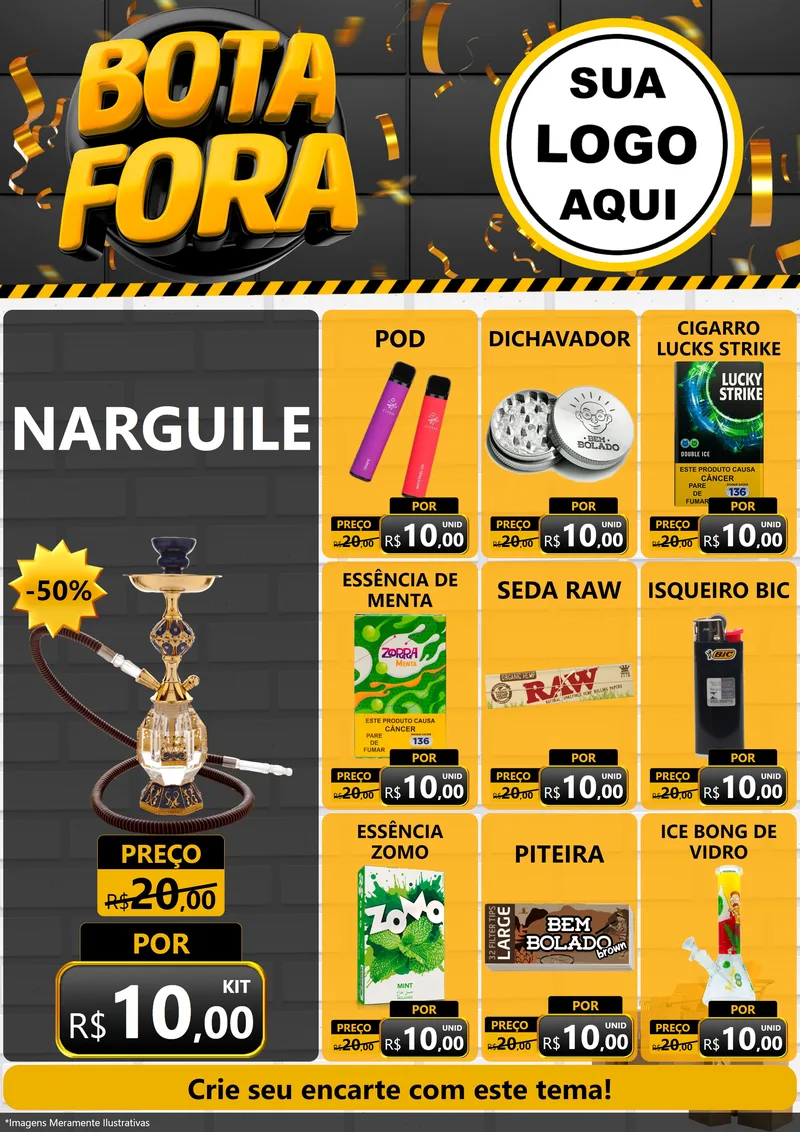Modelo de Encarte para Encarte A4 Vertical com o tema Bota Fora para Tabacaria