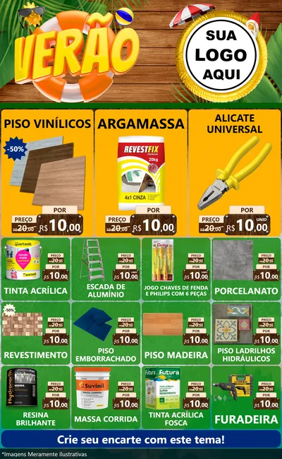 Modelo de Encarte para Encarte Grande com o tema Verão para Material para Construção