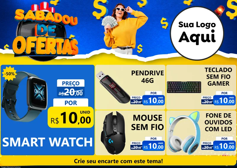 Modelo de Encarte para Encarte A4 Horizontal com o tema Sabadou de Ofertas para Informática