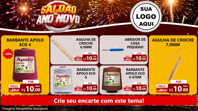 Modelo de TV para TV Horizontal com o tema Saldão de Ano Novo para Armarinho e Aviamentos