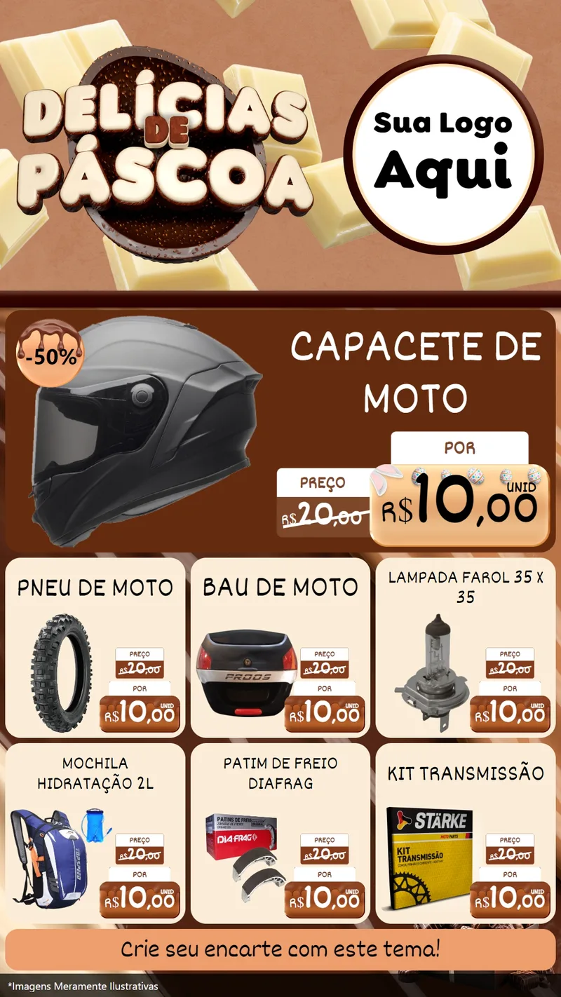 Modelo de Rede Social para Stories com o tema Delícias de Páscoa para Moto peças