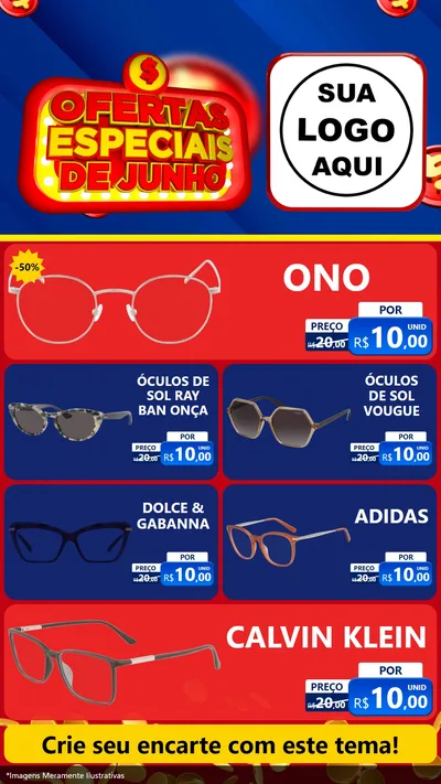 Modelo de TV para TV Vertical com o tema Ofertas Especiais de Junho para Óticas