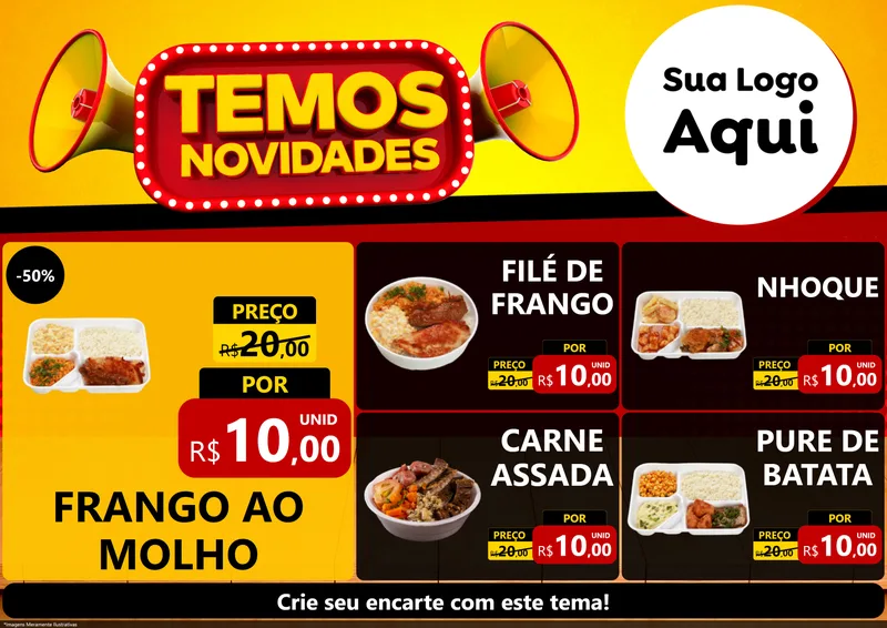 Modelo de Encarte para Encarte A4 Horizontal com o tema Temos Novidades para Restaurante