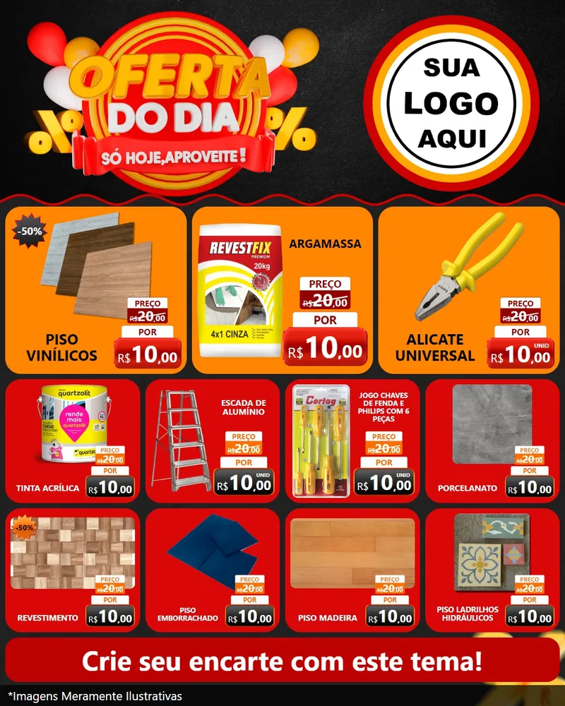 Modelo de Rede Social para Feed Instagram com o tema Oferta do Dia - Só hoje, Aproveite! para Material para Construção