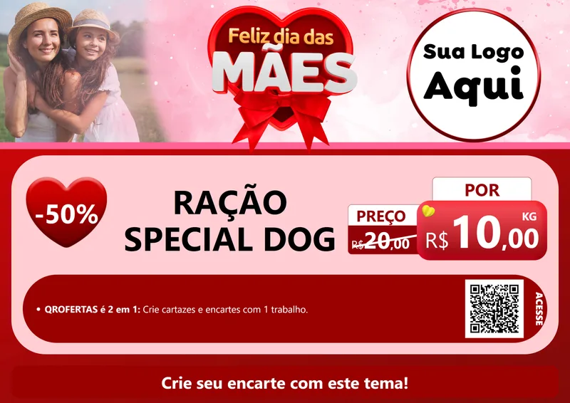 Modelo de Cartaz para Cartaz A4 Horizontal com o tema Feliz Dia Das Mães para Pet Shop