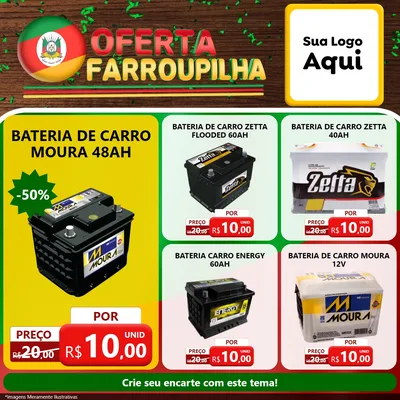 Modelo de Rede Social para Feed Facebook com o tema Oferta Farroupilha para Baterias Elétricas