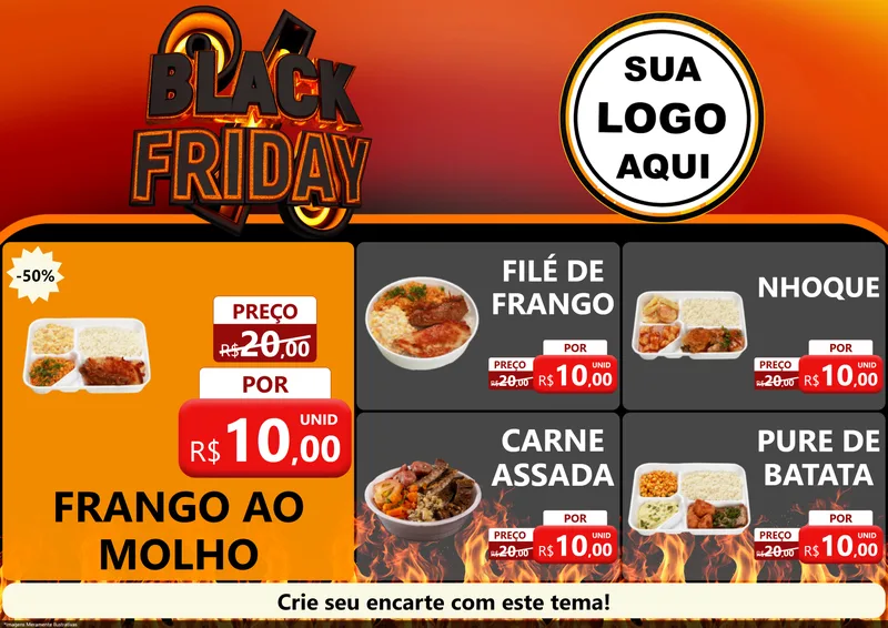 Modelo de Encarte para Encarte A4 Horizontal com o tema Black Friday para Restaurante