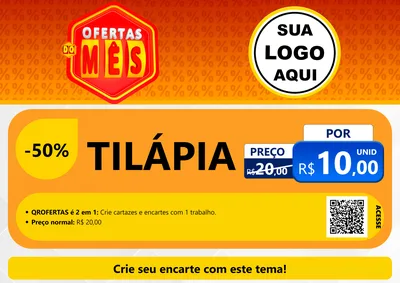 Modelo de Cartaz para Cartaz A4 Horizontal com o tema Ofertas do Mês para Peixaria