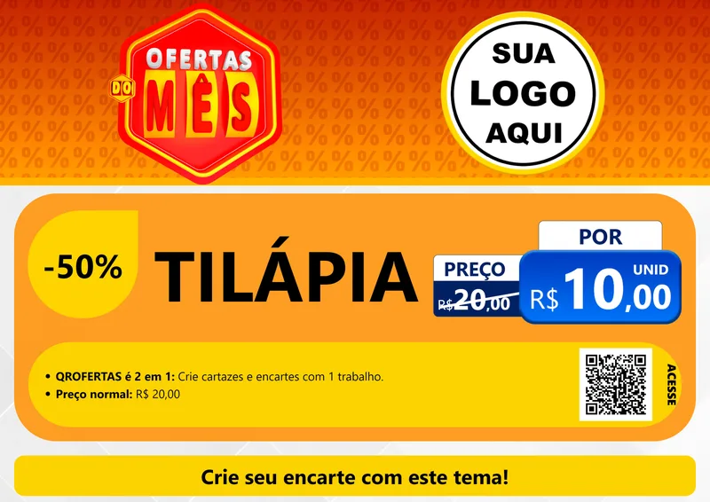 Modelo de Cartaz para Cartaz A4 Horizontal com o tema Ofertas do Mês para Peixaria
