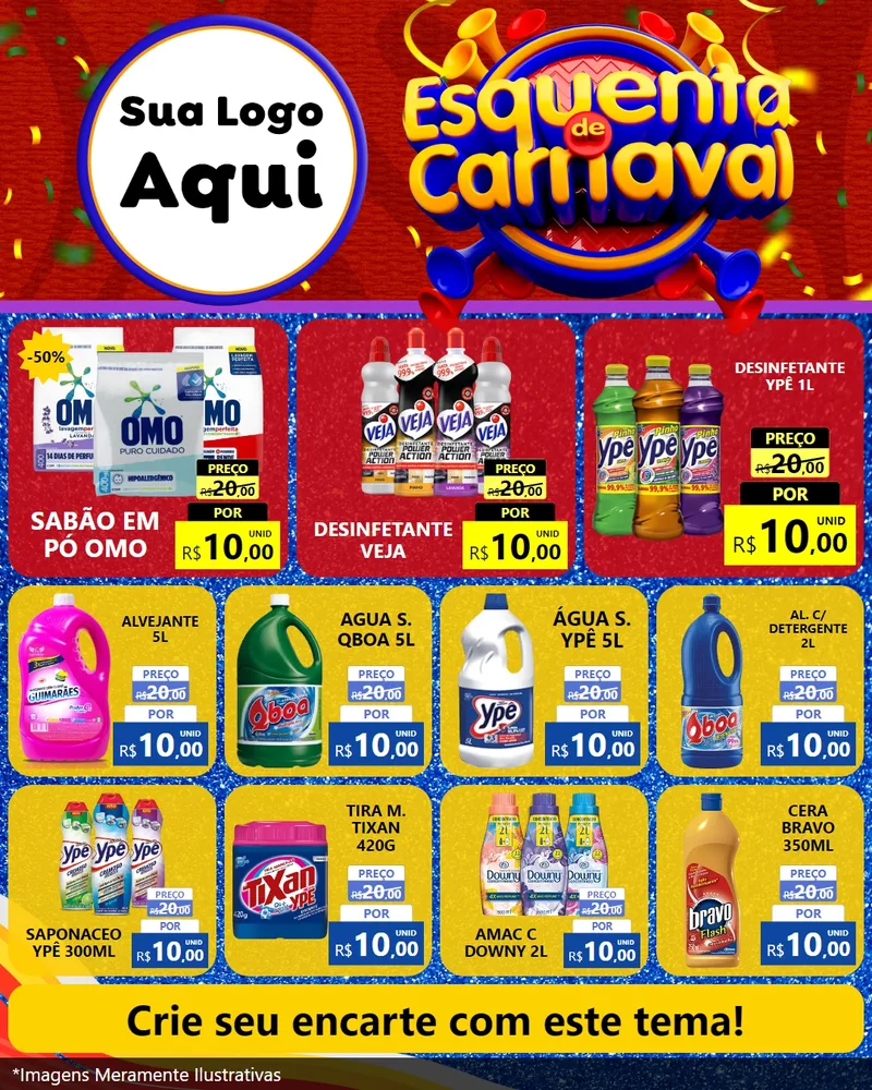 Modelo de Rede Social para Feed Instagram com o tema Esquenta de Carnaval para Produtos de Limpeza
