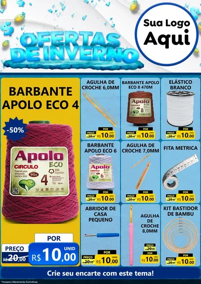 Modelo de Encarte para Encarte A4 Vertical com o tema Ofertas de Inverno para Armarinho e Aviamentos