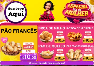 Modelo de Encarte para Encarte A4 Horizontal com o tema Especial Dia da Mulher para Padaria