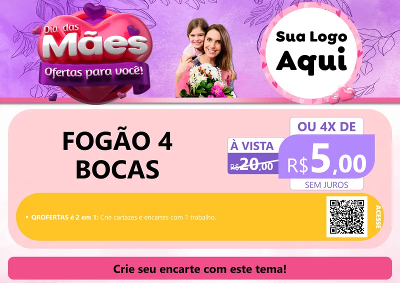 Modelo de Cartaz para Cartaz A4 Horizontal com o tema Dia das Mães Ofertas para Você! para Móveis e Eletro