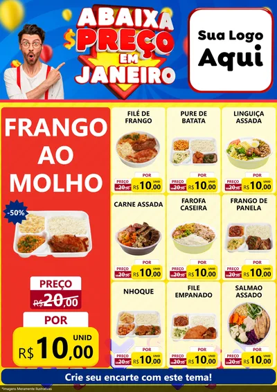 Modelo de Encarte para Encarte A4 Vertical com o tema Abaixa Preço em Janeiro para Restaurante