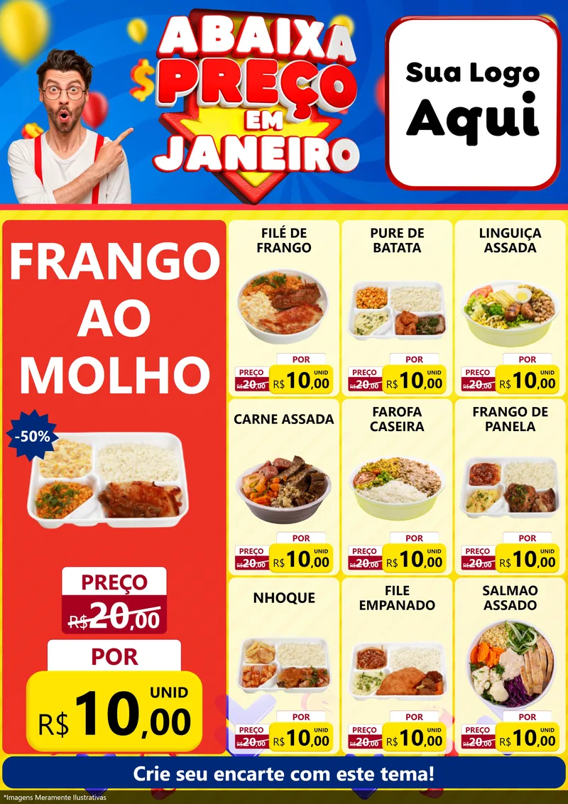 Modelo de Encarte para Encarte A4 Vertical com o tema Abaixa Preço em Janeiro para Restaurante