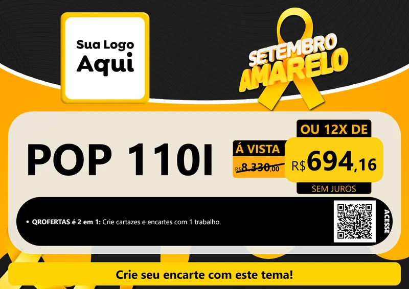 Modelo de Cartaz para Cartaz A4 Horizontal com o tema Setembro Amarelo para Concessionaria de Motos