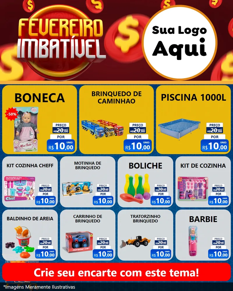 Modelo de Rede Social para Feed Instagram com o tema Fevereiro Imbatível para Brinquedos