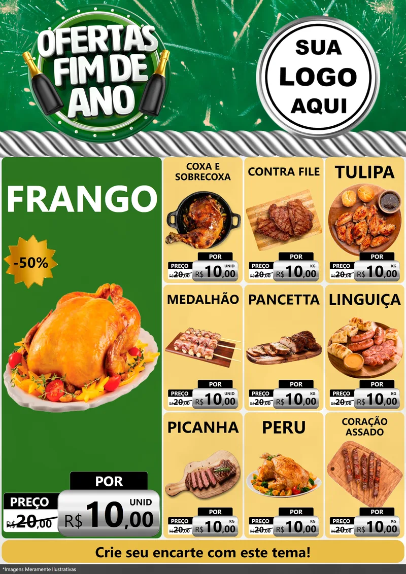 Modelo de Encarte para Encarte A4 Vertical com o tema Ofertas Fim de Ano para Assados