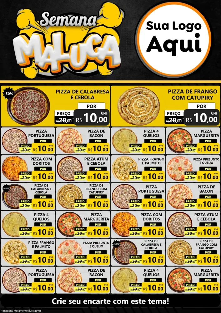 Modelo de Encarte para Encarte A4 Vertical com o tema Semana Maluca para Pizzaria