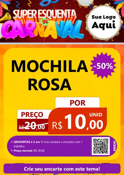Modelo de Cartaz para Cartaz A4 Vertical com o tema Super Esquenta de Carnaval para Papelaria