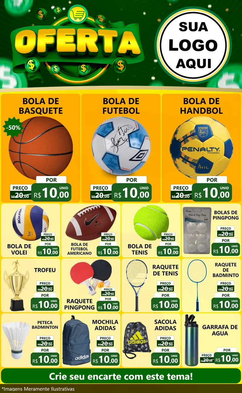 Modelo de Encarte para Encarte Grande com o tema Oferta para Artigos Esportivos