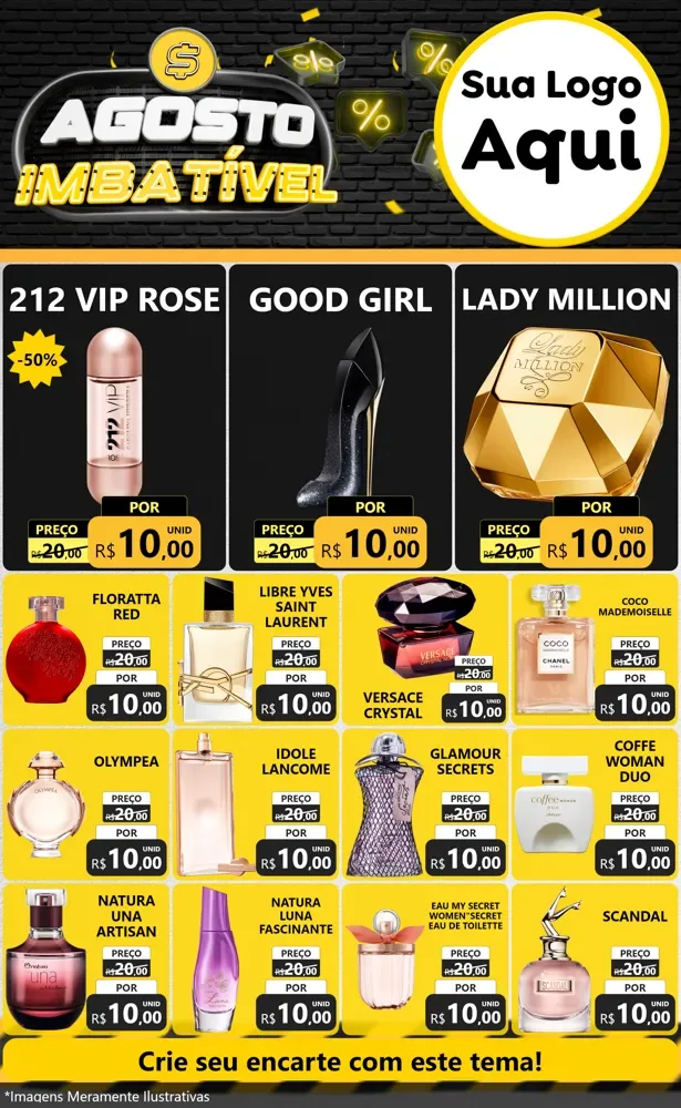 Modelo de Encarte para Encarte Grande com o tema Agosto Imbatível para Perfumes