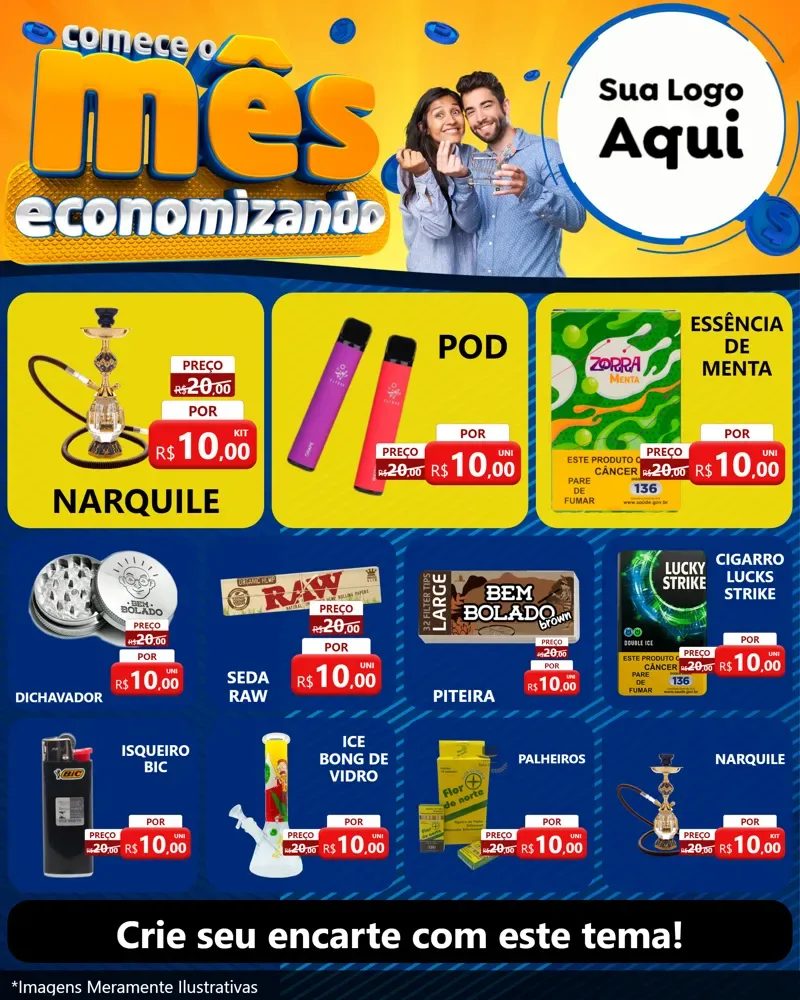 Modelo de Rede Social para Feed Instagram com o tema Comece O Mês Economizando para Tabacaria