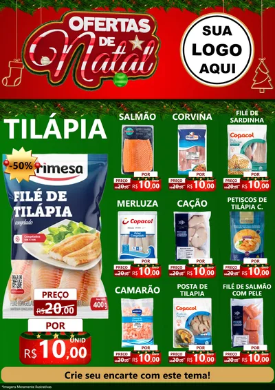 Modelo de Encarte para Encarte A4 Vertical com o tema Ofertas de Natal para Peixaria