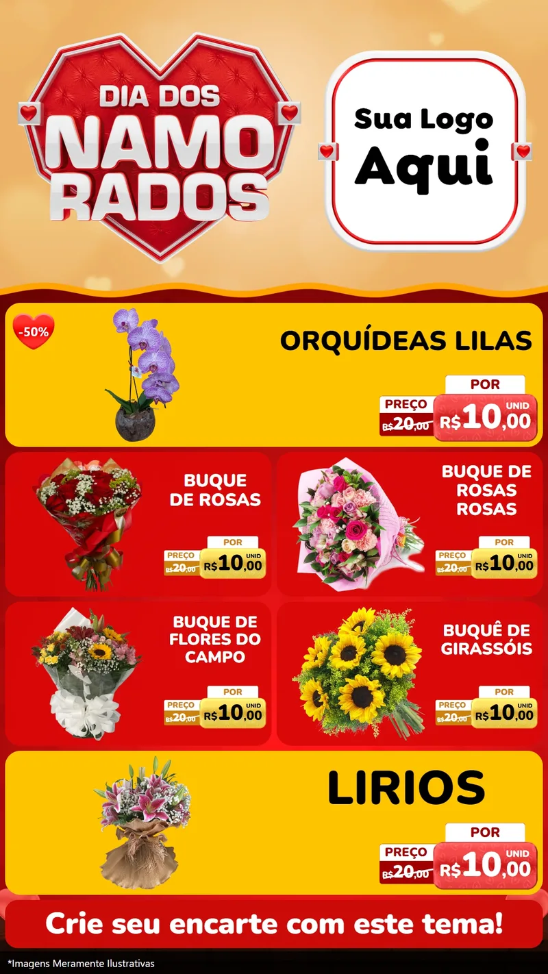 Modelo de TV para TV Vertical com o tema Dia dos Namorados para Floricultura e jardim