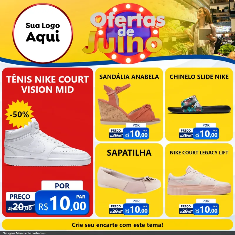 Modelo de Rede Social para Feed Facebook com o tema Ofertas de Julho para Calçados