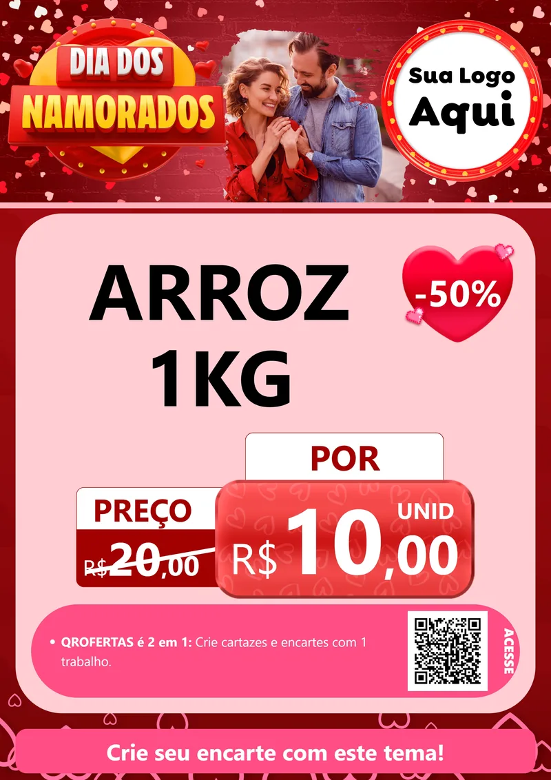 Modelo de Cartaz para Cartaz A4 Vertical com o tema Dia Dos Namorados para Supermercado