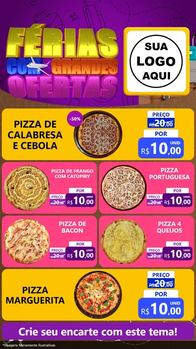 Modelo de TV para TV Vertical com o tema Férias com Grandes Ofertas para Pizzaria