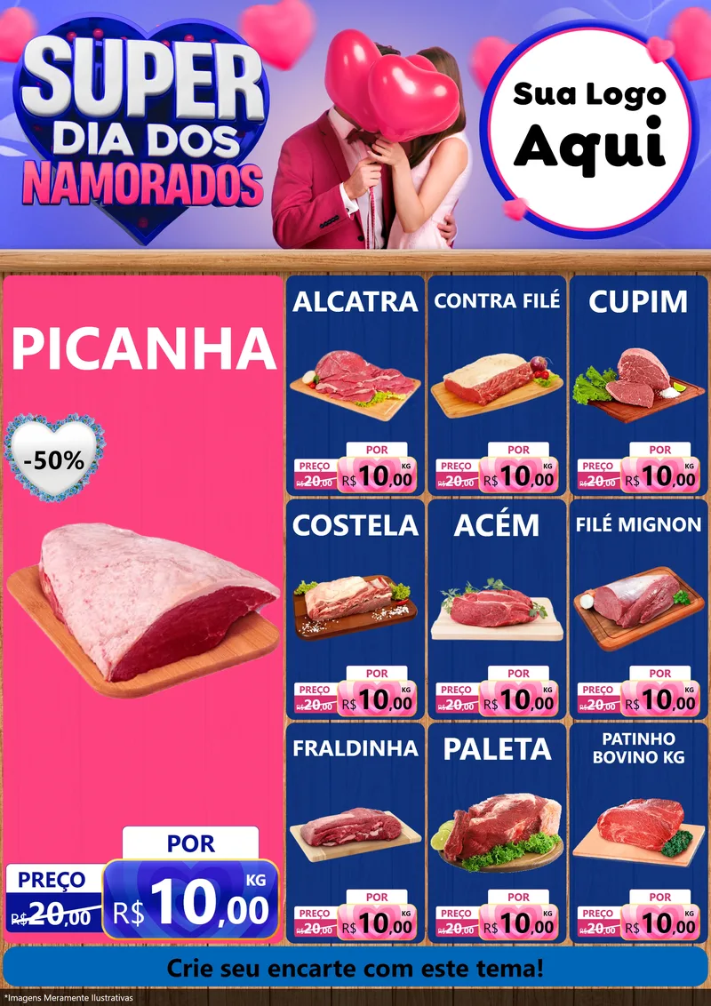 Modelo de Encarte para Encarte A4 Vertical com o tema Super Dia dos Namorados para Açougue