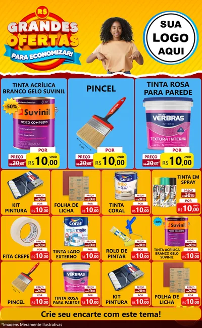 Modelo de Encarte para Encarte Grande com o tema Grandes Ofertas Para Economizar! para Tintas e Ferramentas