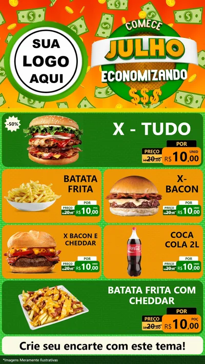 Modelo de TV para TV Vertical com o tema Comece Julho Economizando para Hamburgueria