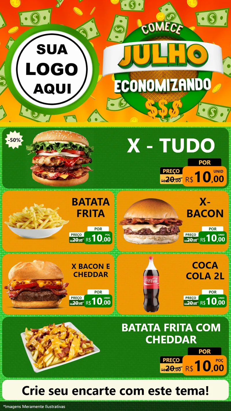 Modelo de TV para TV Vertical com o tema Comece Julho Economizando para Hamburgueria