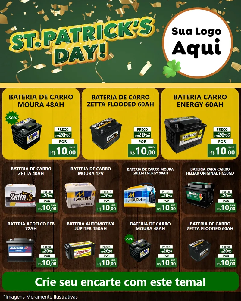 Modelo de Rede Social para Feed Instagram com o tema St Patriks Day para Baterias Elétricas