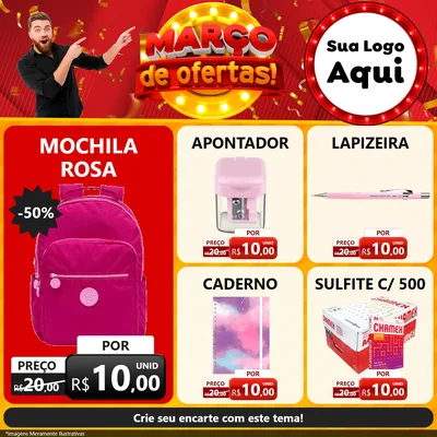 Modelo de Rede Social para Feed Facebook com o tema Março de Ofertas! para Papelaria