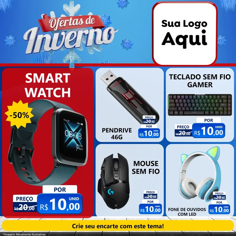 Modelo de Rede Social para Feed Facebook com o tema Ofertas de Inverno para Informática