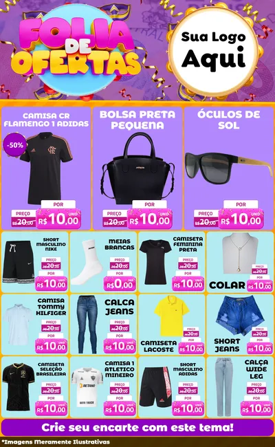 Modelo de Encarte para Encarte Grande com o tema Folia de Ofertas para Roupas e acessórios