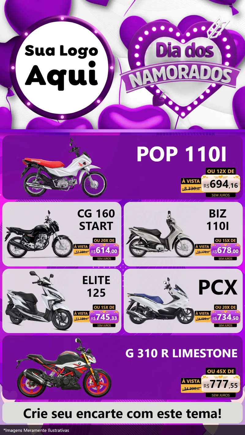 Modelo de TV para TV Vertical com o tema Dia dos Namorados para Concessionaria de Motos
