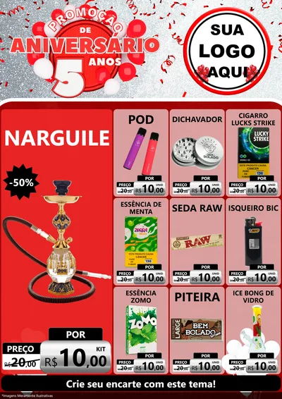 Modelo de Encarte para Encarte A4 Vertical com o tema Promoção de Aniversário - 5 Anos para Tabacaria