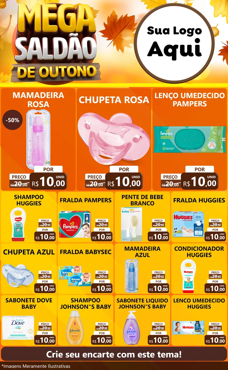 Modelo de Encarte para Encarte Grande com o tema Mega Saldão de Outono para Bebês