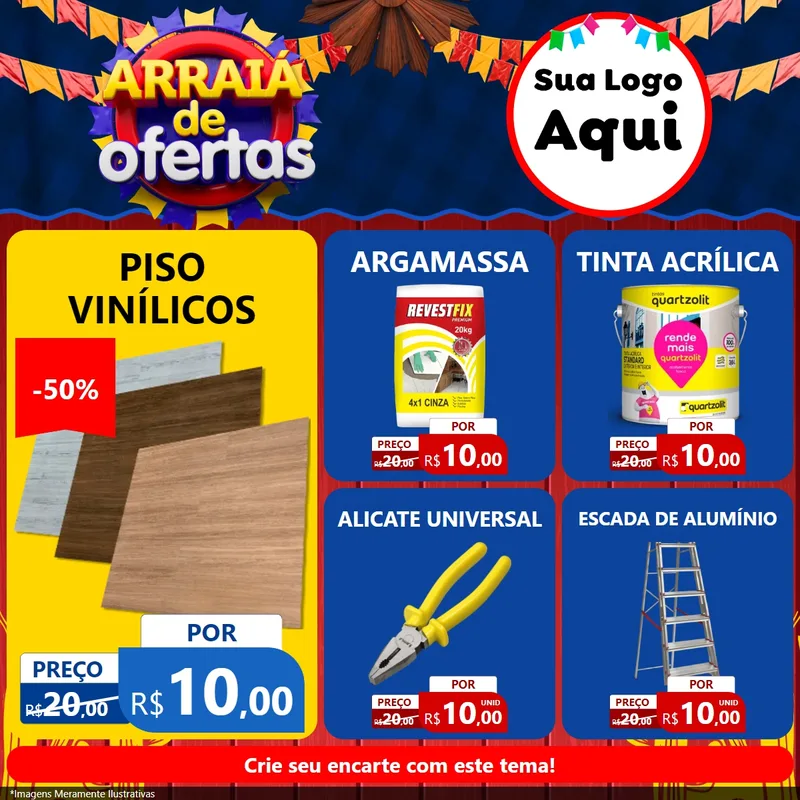 Modelo de Rede Social para Feed Facebook com o tema Arraiá de Ofertas para Material para Construção