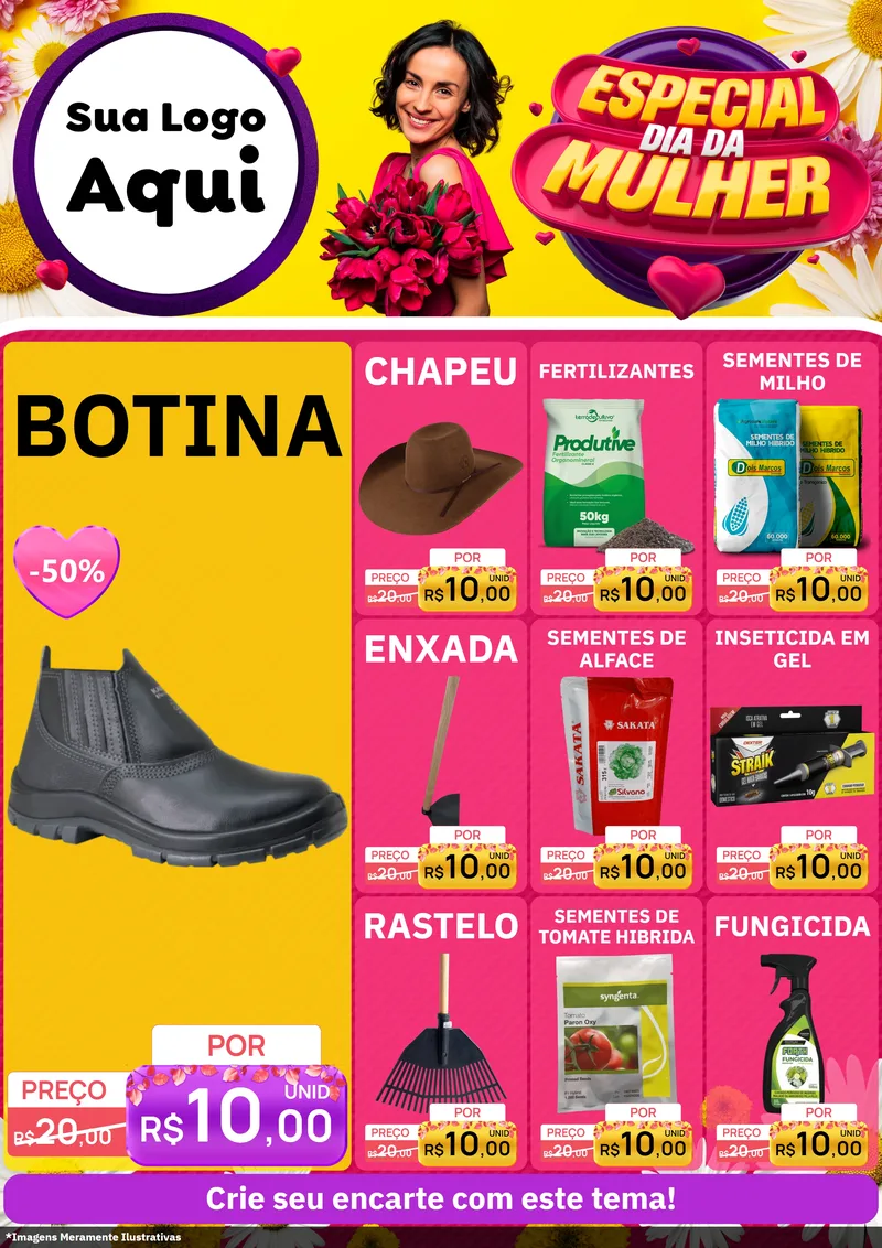 Modelo de Encarte para Encarte A4 Vertical com o tema Especial Dia da Mulher para Agropecuária