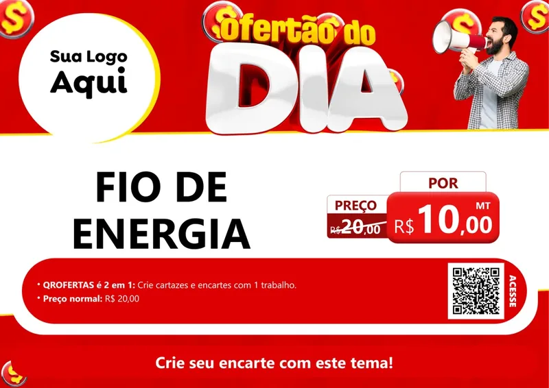Modelo de Cartaz para Cartaz A4 Horizontal com o tema Ofertão do dia para Materiais Elétricos