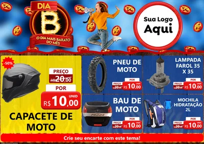 Modelo de Encarte para Encarte A4 Horizontal com o tema Dia B - O Dia Mais Barato Do Mês para Moto peças