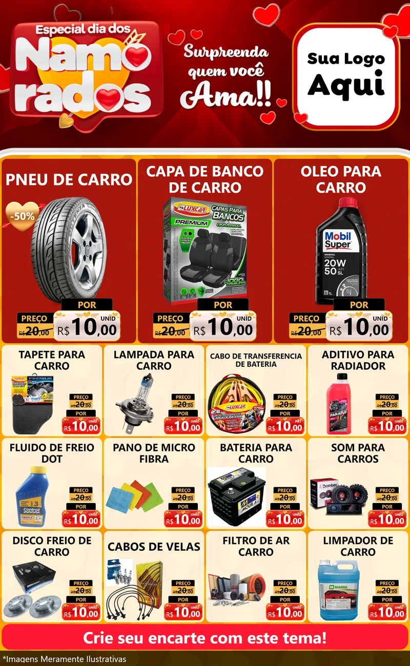 Modelo de Encarte para Encarte Grande com o tema Especial Dia dos Namorados para Auto peças