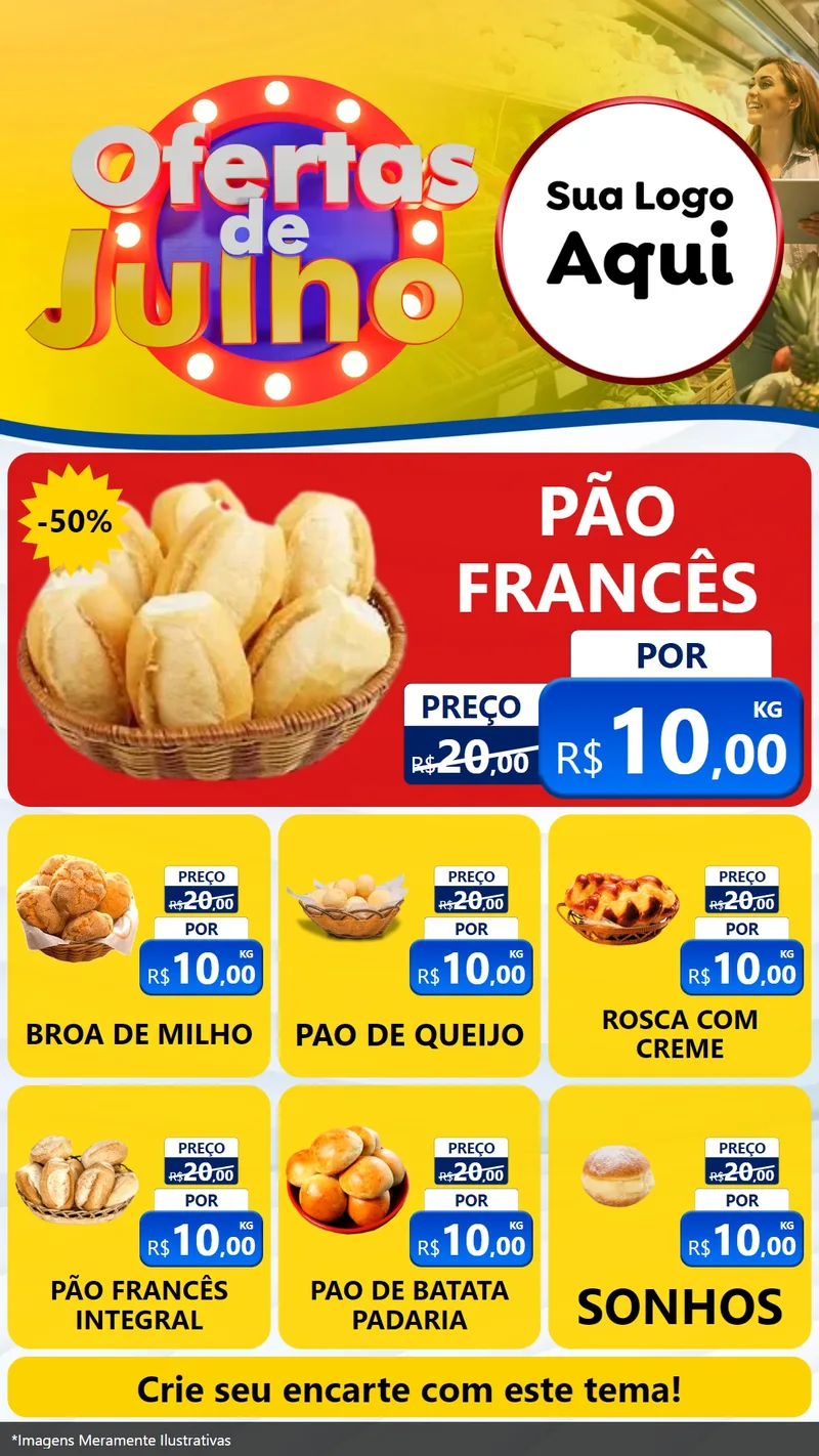 Modelo de Rede Social para Stories com o tema Ofertas de Julho para Padaria